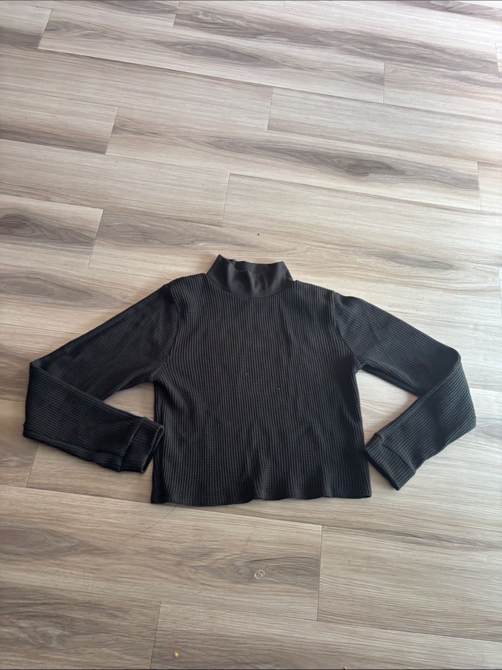 aerie Black Ribbed Mock-Neck Long Sleeve Top